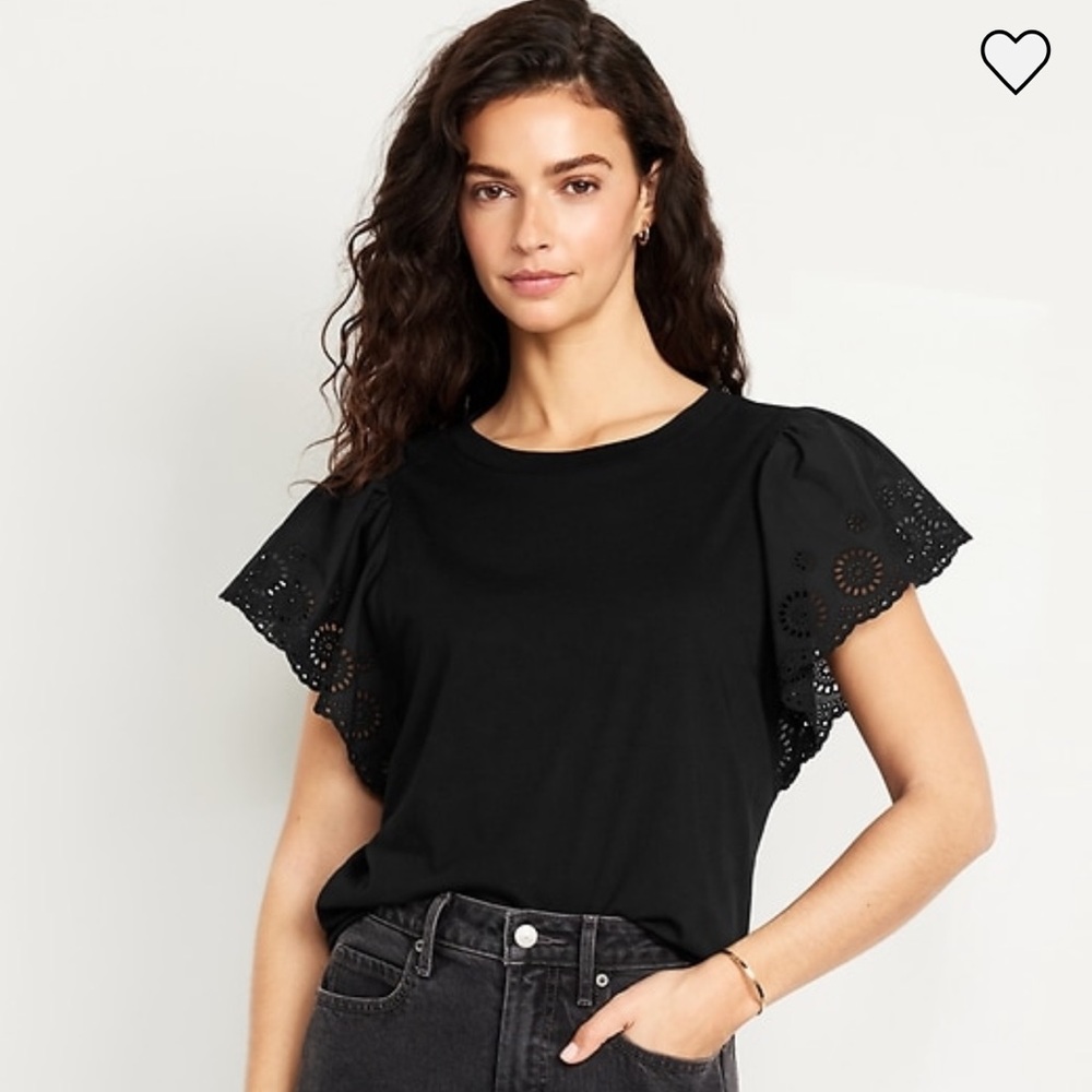 Old Navy Black Eyelet Sleeve Blouse